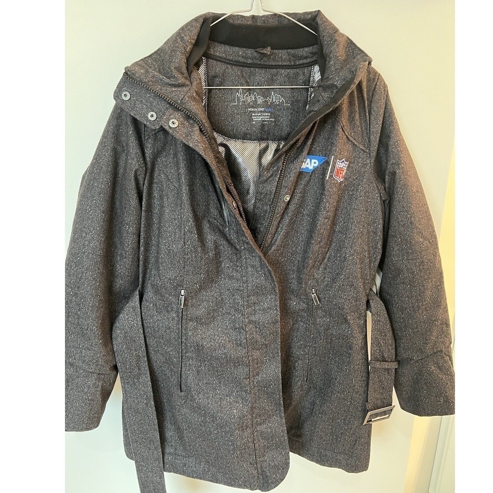 NFL Super Bowl The North Face Jacket Women Small Herringbone Belted Parka - Picture 13 of 16